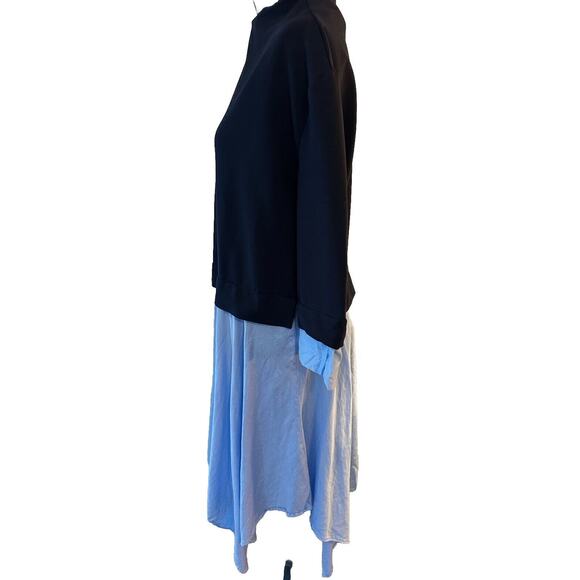 Zara Woman Women's Mock Neck Overlay Dress Navy Blue Size Small Flowy Lagenlook - Picture 2 of 7